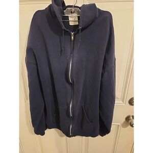 Vintage 90s Jerzees Blank Zip Up Hoodie Sweatshirt XL Navy Blue